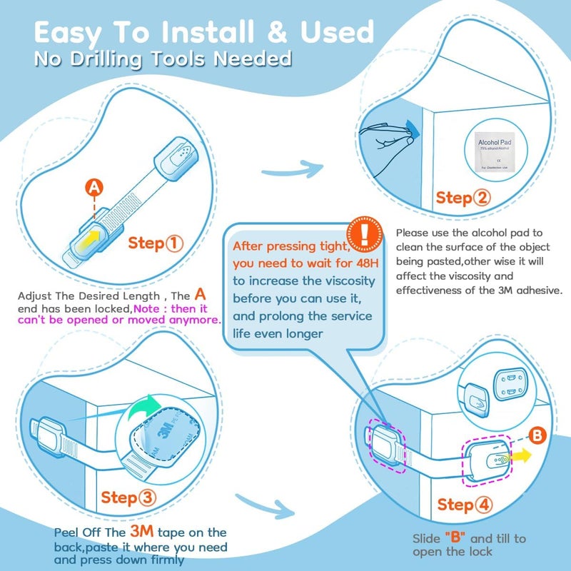 Syican 16-Pack Cabinet Locks Baby Proofing - Child Proof Drawer Locks, Multi-Purpose for Drawers, Fridge, Toilet Seat, Trash Can, Ideal Stocking Stuffers, White - Image 3